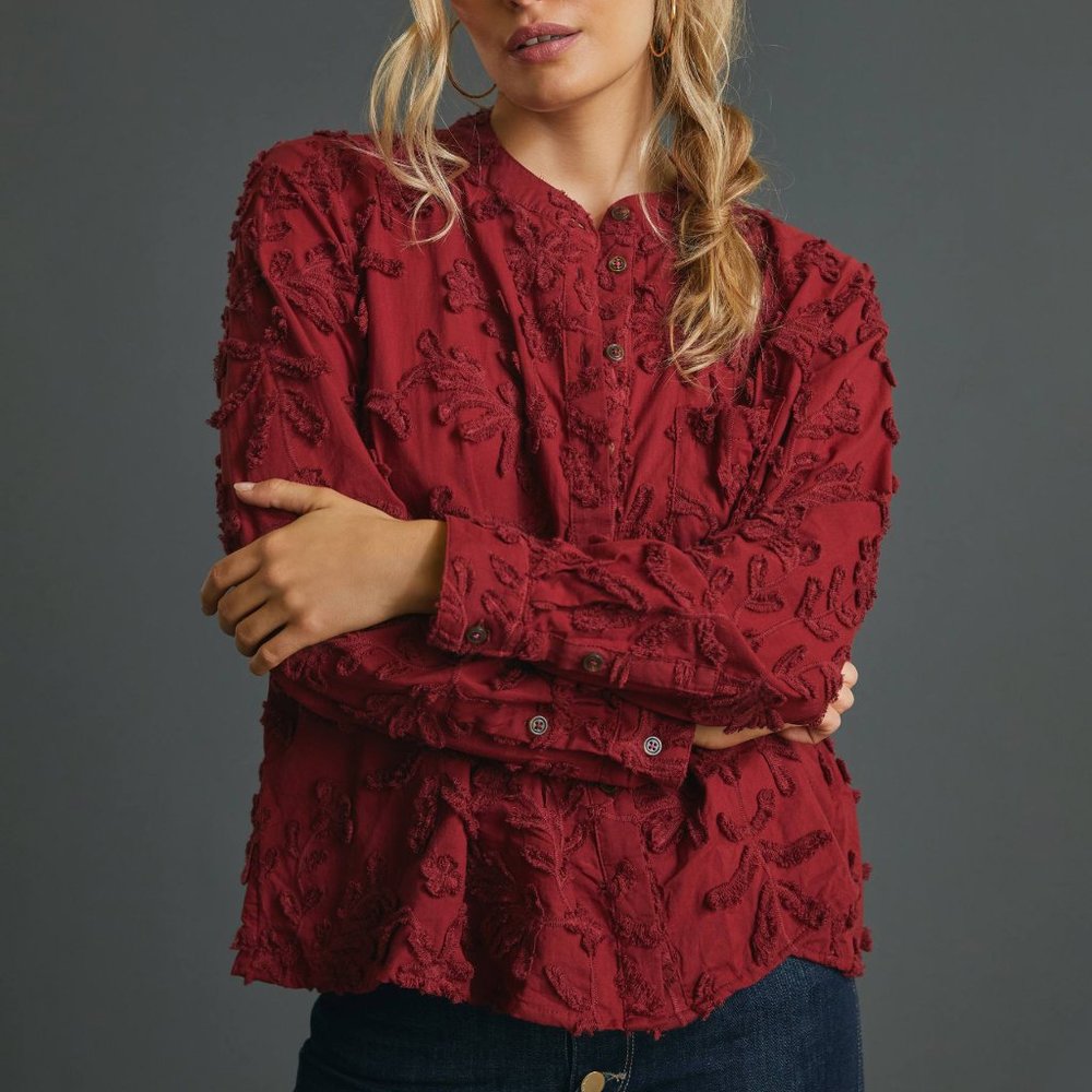 HTF Anthro The Whitney Textured Trapeze Buttondown